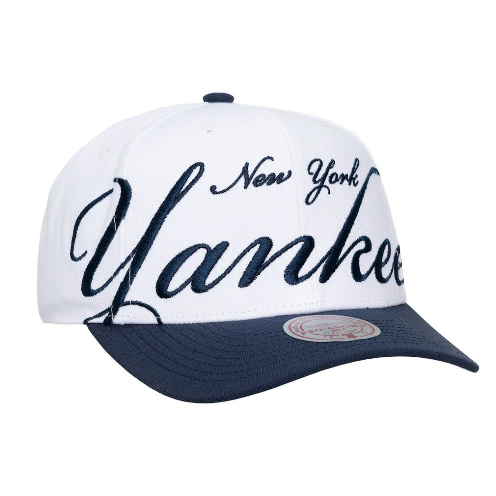 White/Navy New York Yankees Mitchell & Ness Unisex XL Script Pro Crown Adjustable Hat