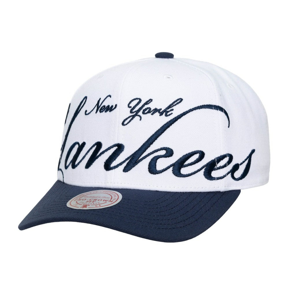 White/Navy New York Yankees Mitchell & Ness Unisex XL Script Pro Crown Adjustable Hat