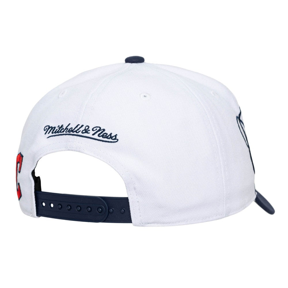 White/Navy Cleveland Guardians Mitchell & Ness Unisex XL Script Pro Crown Snapback Hat