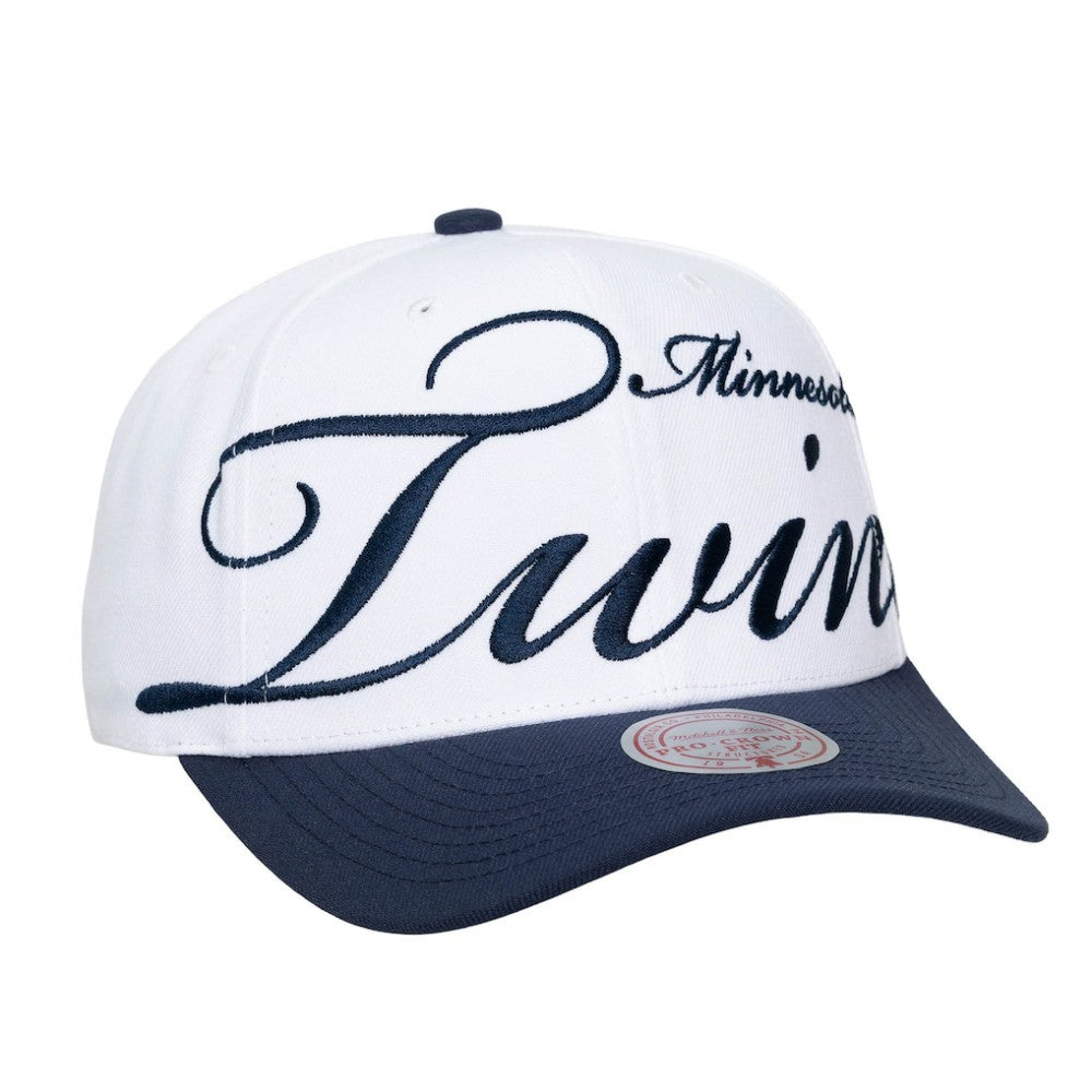 White/Navy Minnesota Twins Mitchell & Ness Unisex XL Script Pro Crown Adjustable Hat