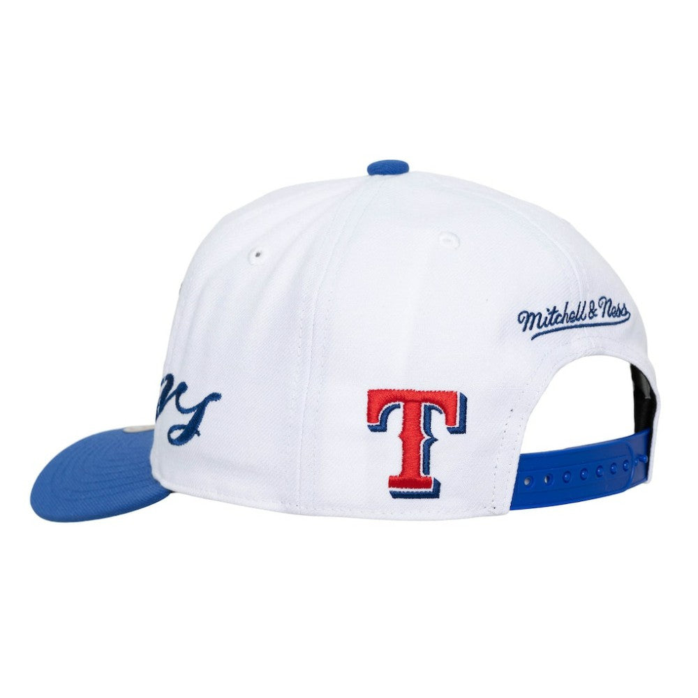 White/Royal Texas Rangers Mitchell & Ness Unisex XL Script Pro Crown Adjustable Hat