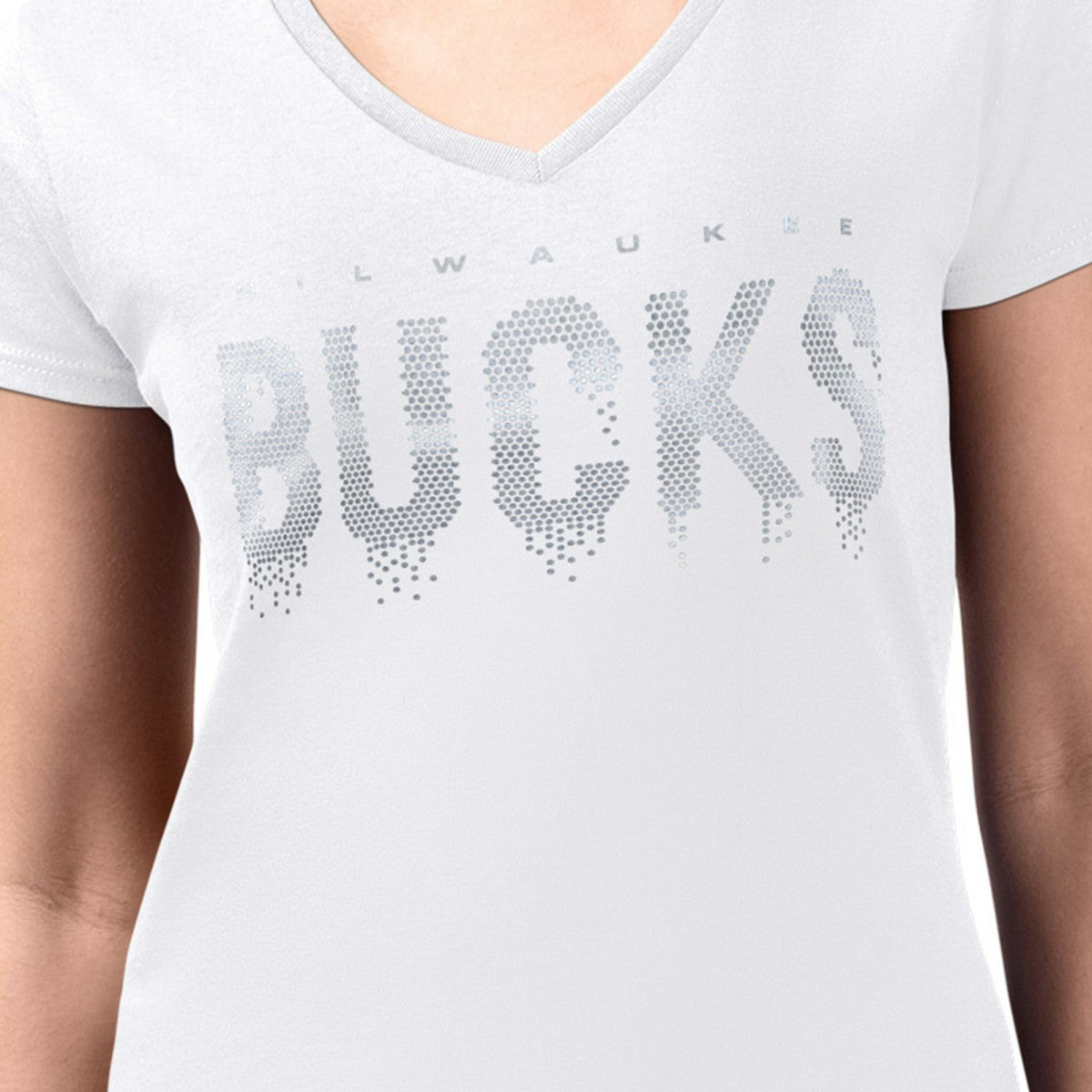 Milwaukee Bucks G-III 4Her by Carl Banks Women's Super-Slim-Fit Metallic Drop Lightweight V-Neck T-Shirt