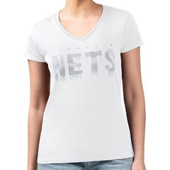 Brooklyn Nets G-III 4Her by Carl Banks Women's Super-Slim-Fit Metallic Drop Lightweight V-Neck T-Shirt