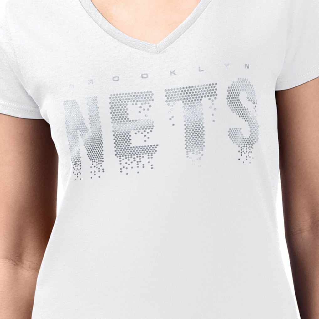 Brooklyn Nets G-III 4Her by Carl Banks Women's Super-Slim-Fit Metallic Drop Lightweight V-Neck T-Shirt