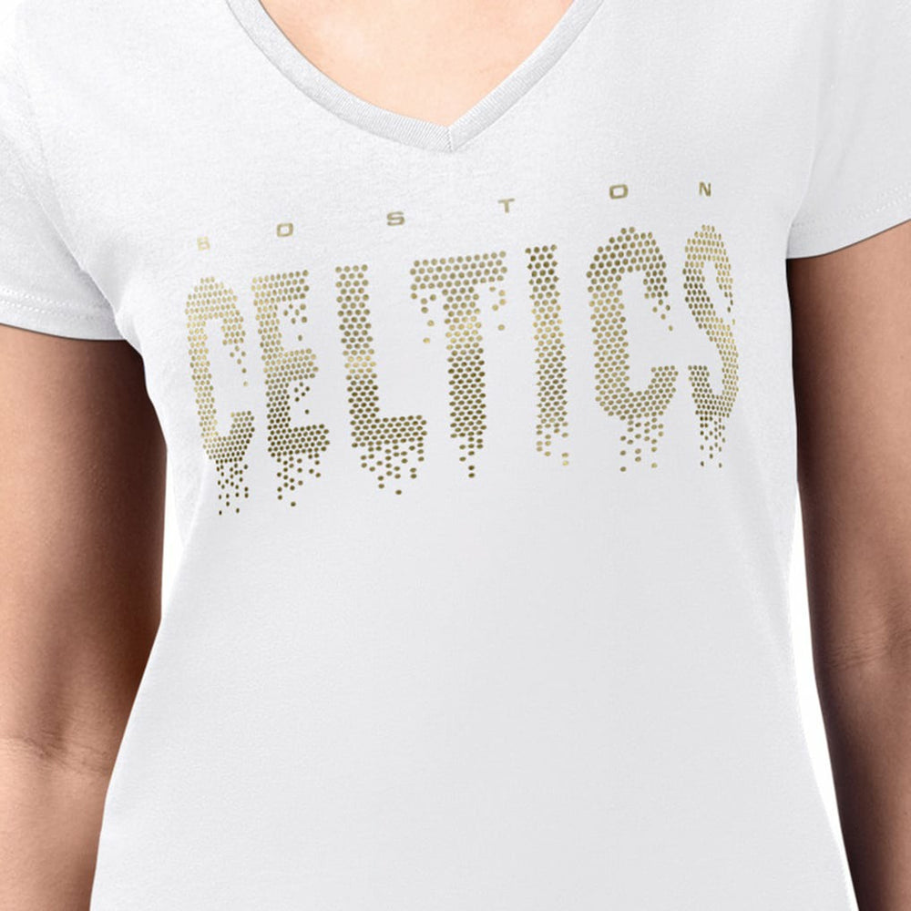 Boston Celtics G-III 4Her by Carl Banks Women's Super-Slim-Fit Metallic Drop Lightweight V-Neck T-Shirt