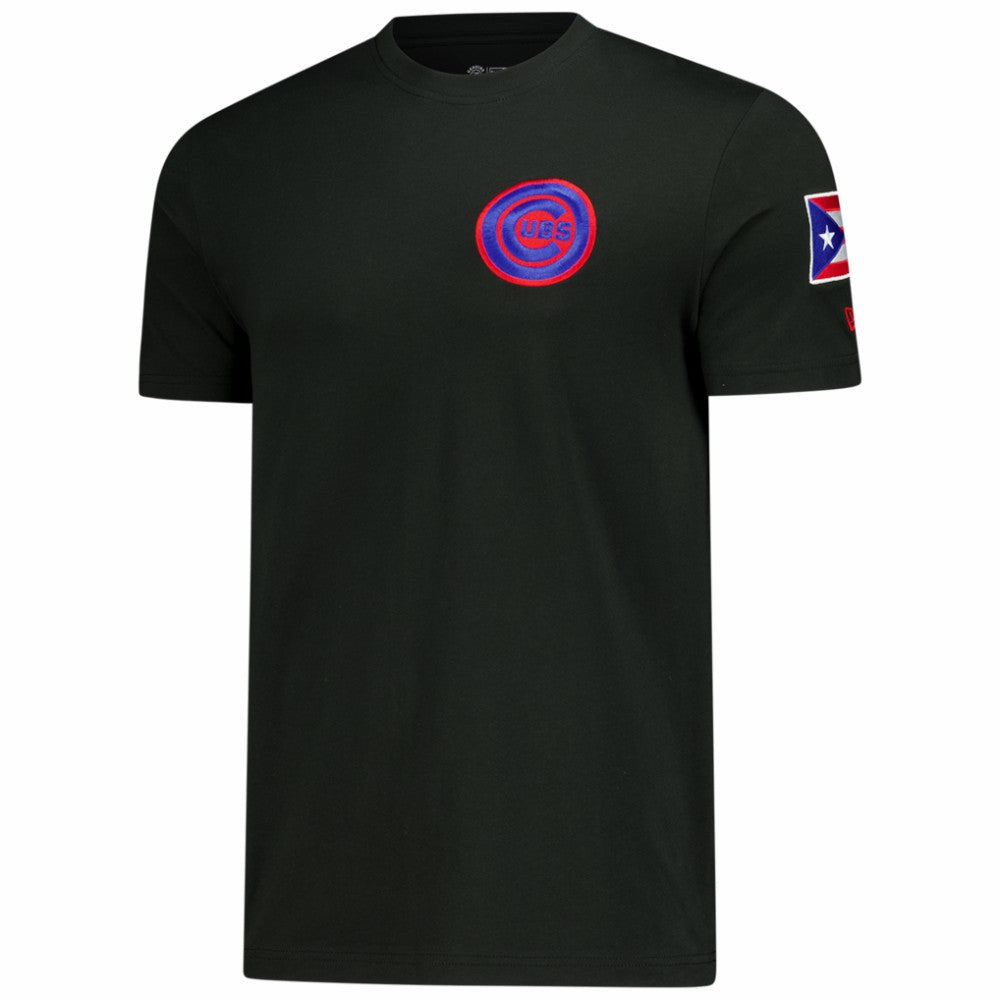 Black Chicago Cubs New Era Puerto Rico Country Flag T-Shirt