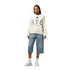 Cream New York Mets Mitchell & Ness Women's Premium Oversized Crewneck Sweatshirt