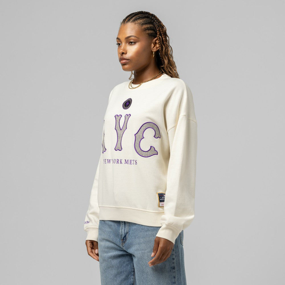 Cream New York Mets Mitchell & Ness Women's Premium Oversized Crewneck Sweatshirt