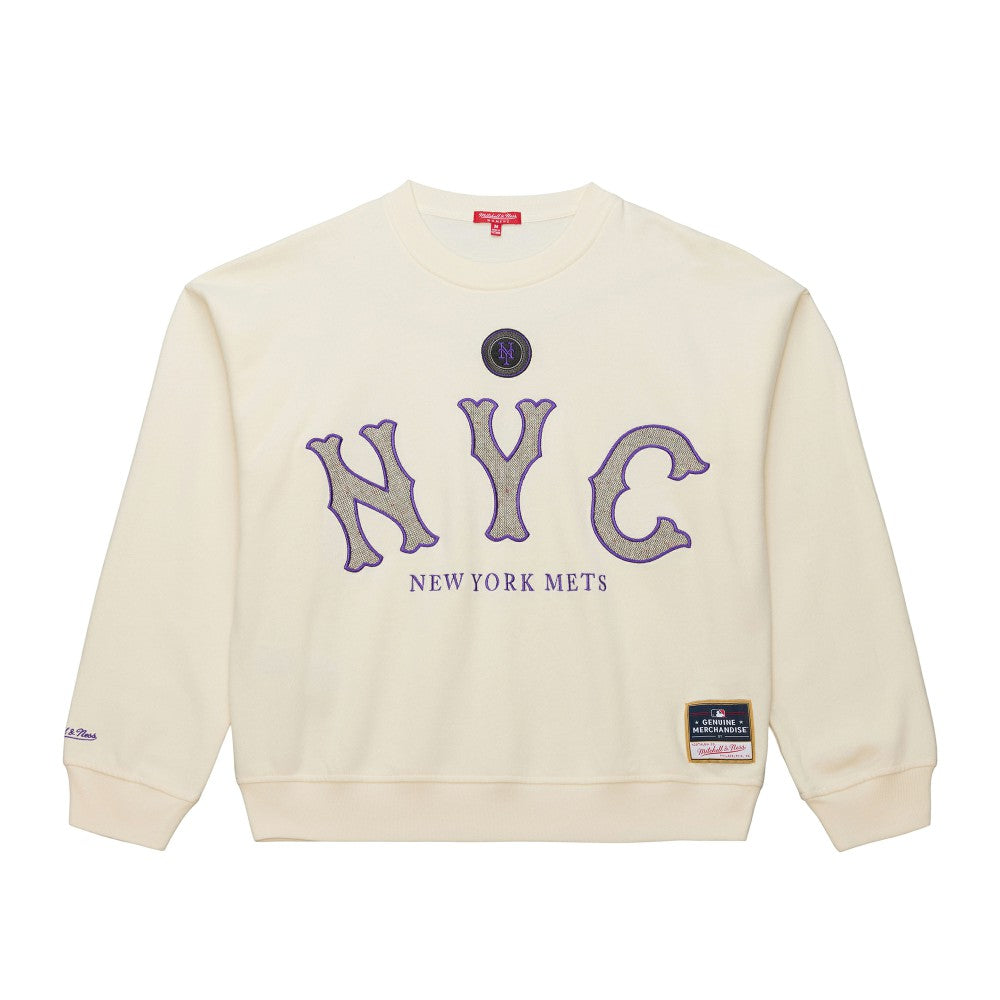 Cream New York Mets Mitchell & Ness Women's Premium Oversized Crewneck Sweatshirt
