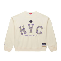 Cream New York Mets Mitchell & Ness Women's Premium Oversized Crewneck Sweatshirt