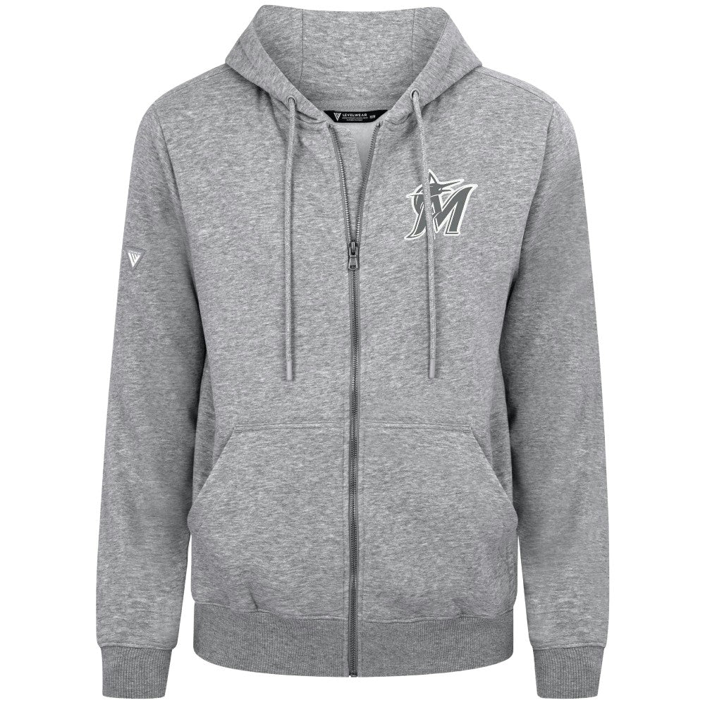 Heather Gray Miami Marlins Levelwear Podium Chenille Logo Full-Zip Hoodie
