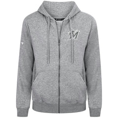 Heather Gray Miami Marlins Levelwear Podium Chenille Logo Full-Zip Hoodie