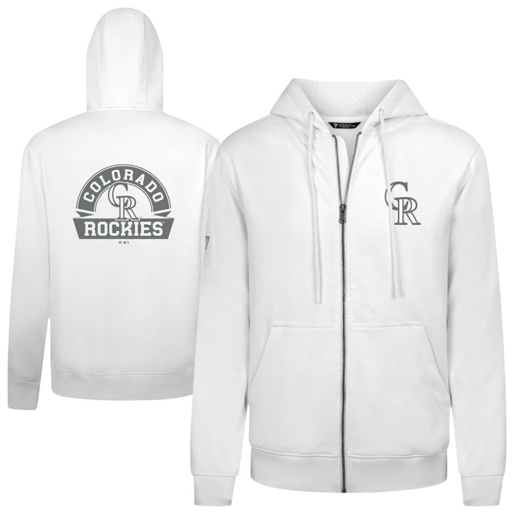 White Colorado Rockies Levelwear Podium Chenille Logo Full-Zip Hoodie