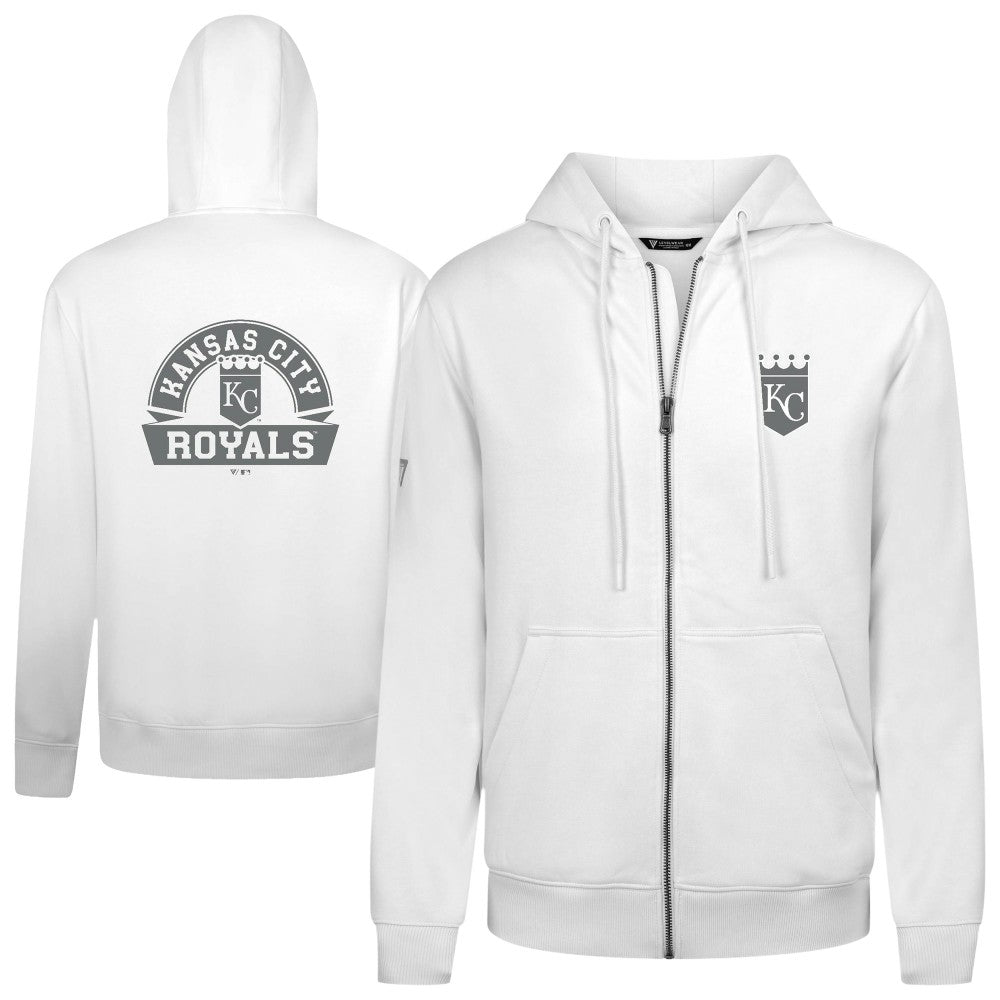 White Kansas City Royals Levelwear Podium Chenille Logo Full-Zip Hoodie