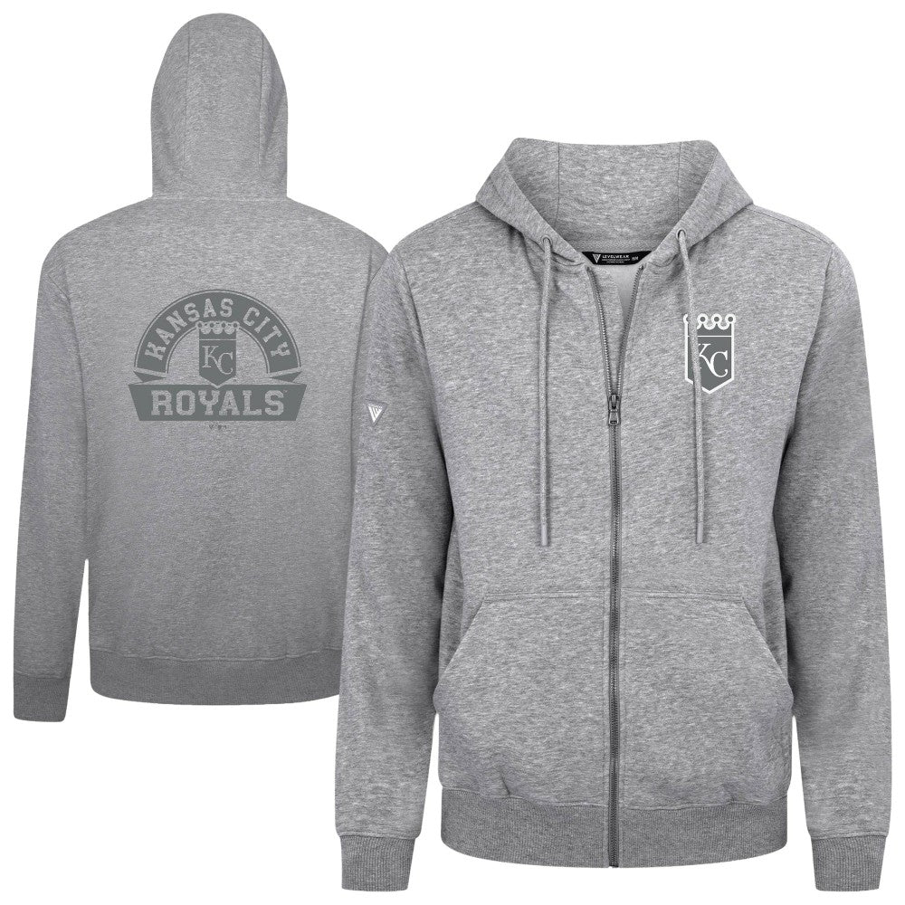 Heather Gray Kansas City Royals Levelwear Podium Chenille Logo Full-Zip Hoodie