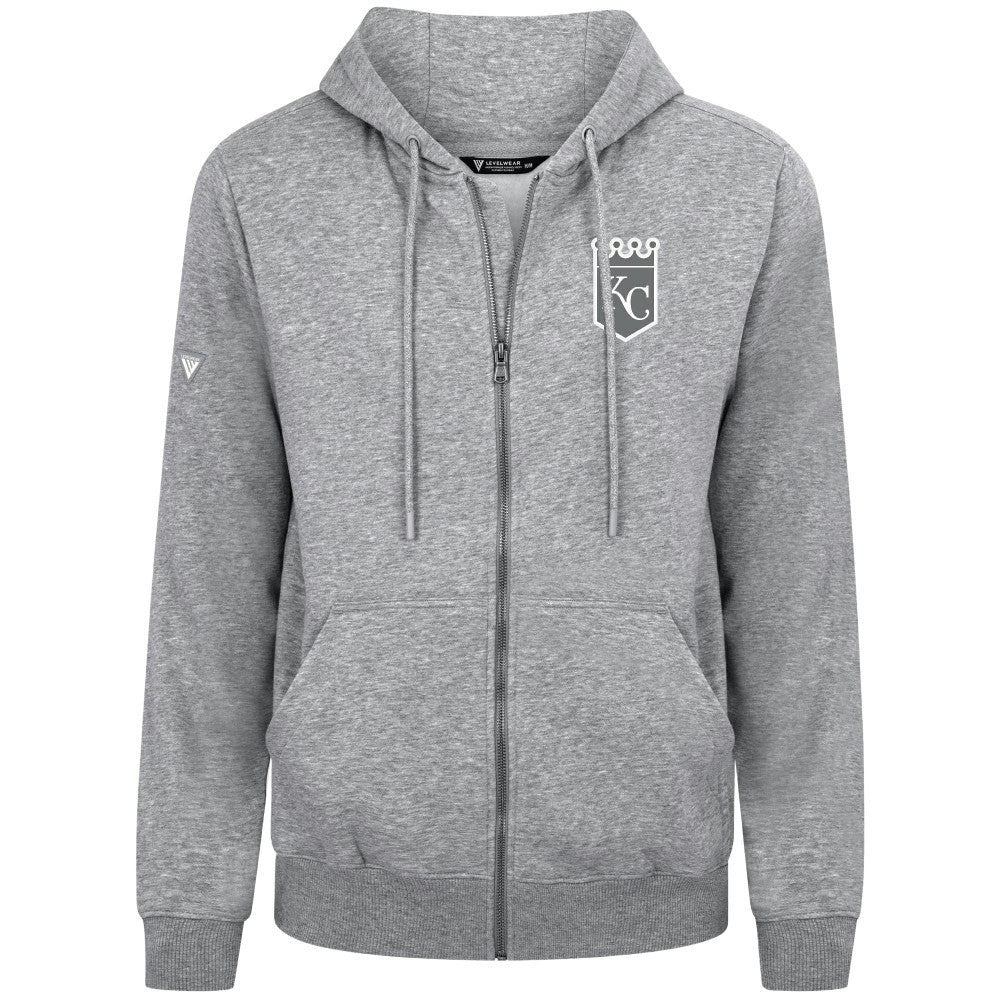 Heather Gray Kansas City Royals Levelwear Podium Chenille Logo Full-Zip Hoodie