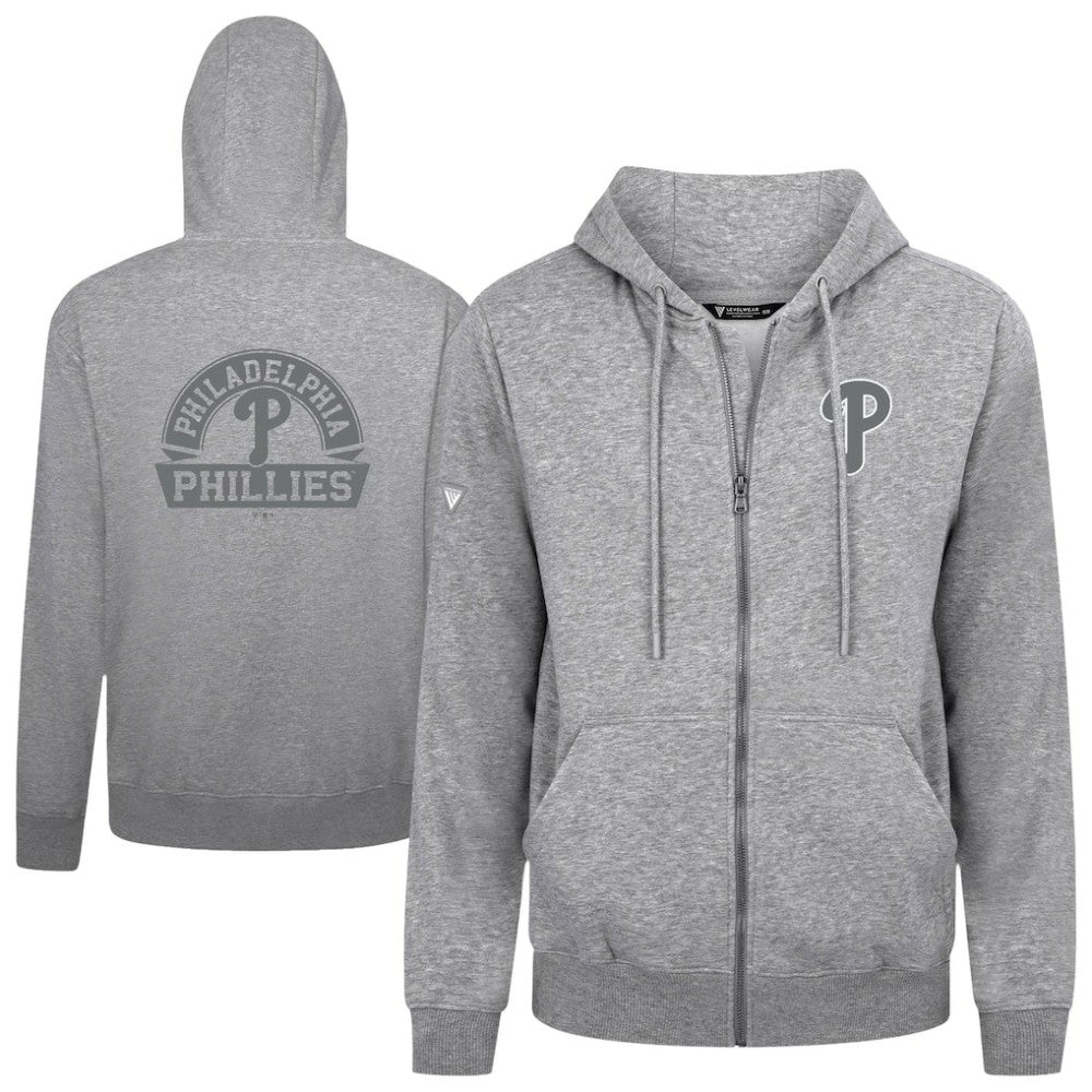 Heather Gray Philadelphia Phillies Levelwear Podium Banner Arch Full-Zip Hoodie