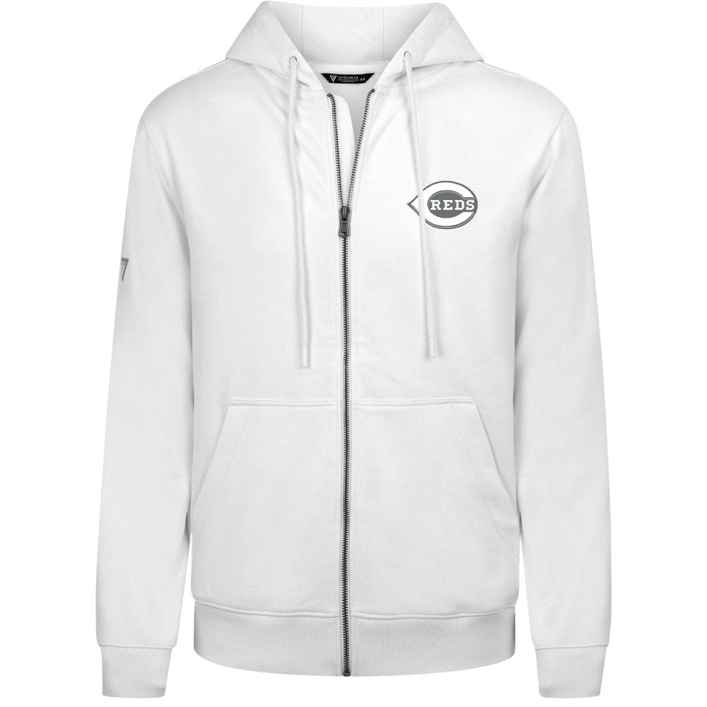 White Cincinnati Reds Levelwear Podium Banner Arch Full-Zip Hoodie