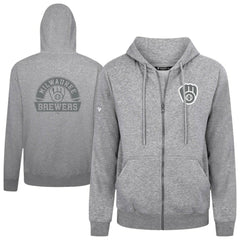 Heather Gray Milwaukee Brewers Levelwear Podium Banner Arch Full-Zip Hoodie