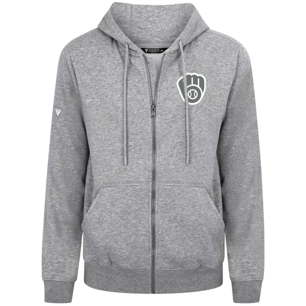Heather Gray Milwaukee Brewers Levelwear Podium Banner Arch Full-Zip Hoodie