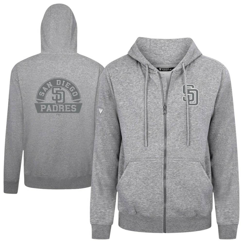 Heather Gray San Diego Padres Levelwear Podium Banner Arch Full-Zip Hoodie