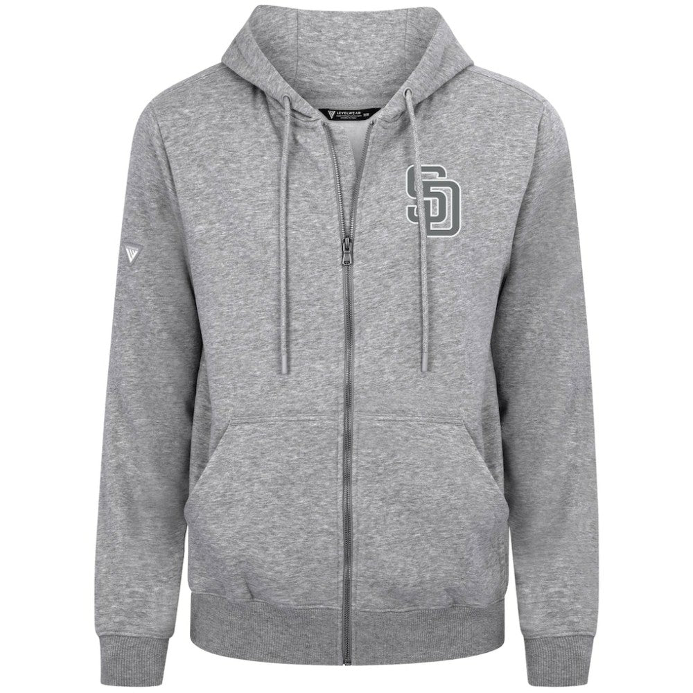 Heather Gray San Diego Padres Levelwear Podium Banner Arch Full-Zip Hoodie