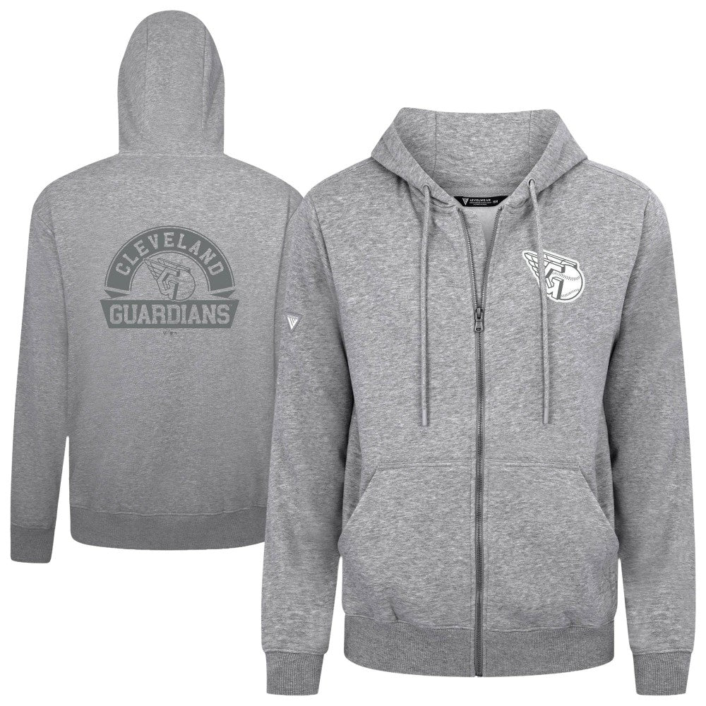Heather Gray Cleveland Guardians Levelwear Podium Banner Arch Full-Zip Hoodie