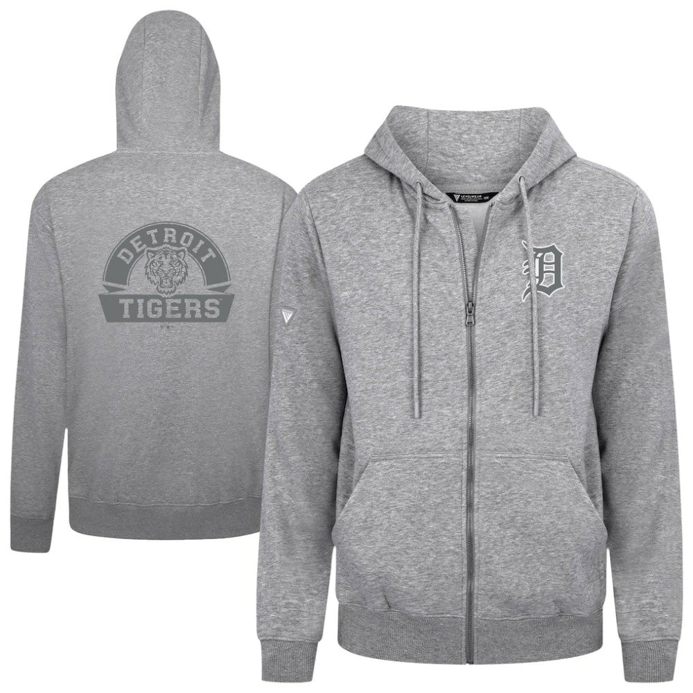 Heather Gray Detroit Tigers Levelwear Podium Banner Arch Full-Zip Hoodie