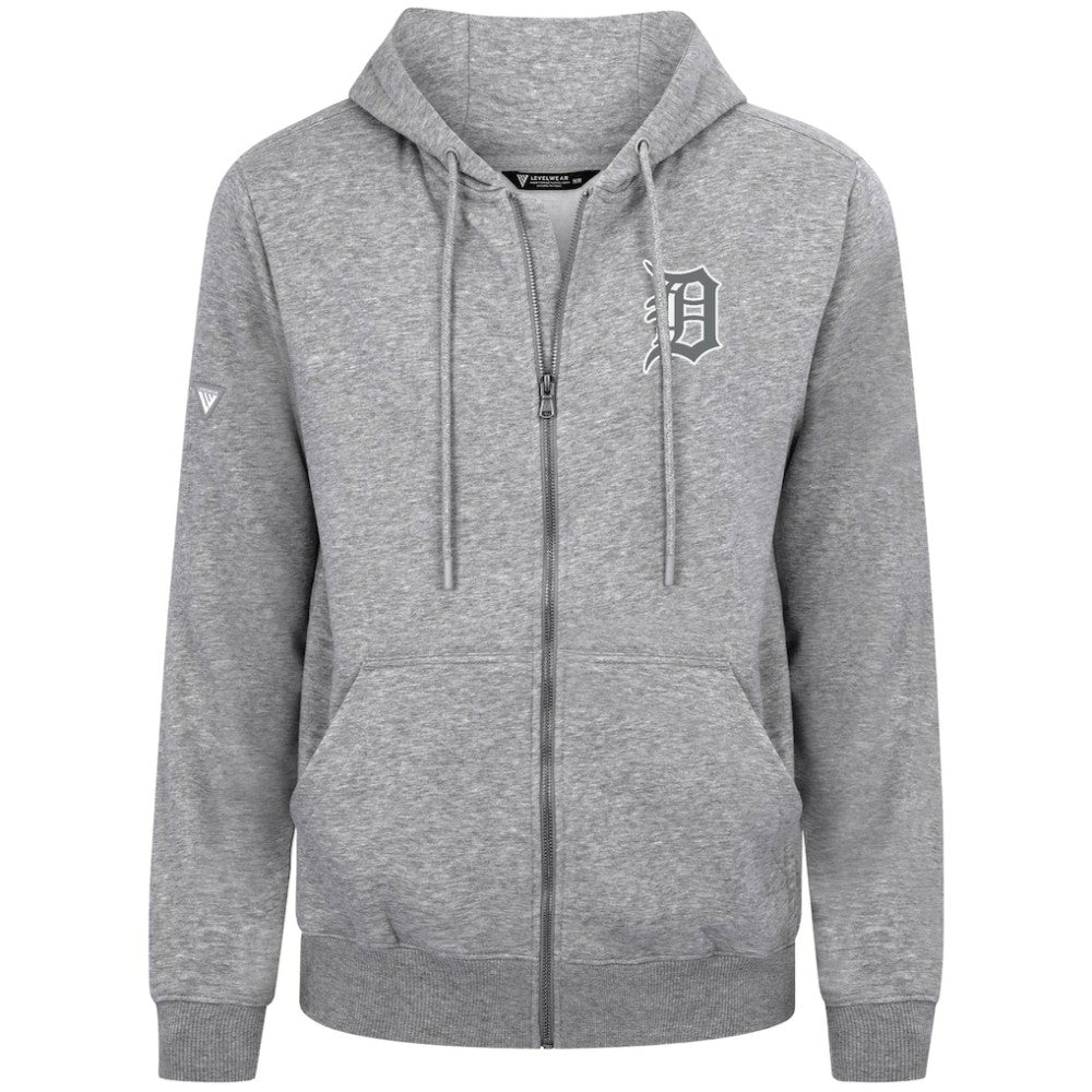 Heather Gray Detroit Tigers Levelwear Podium Banner Arch Full-Zip Hoodie
