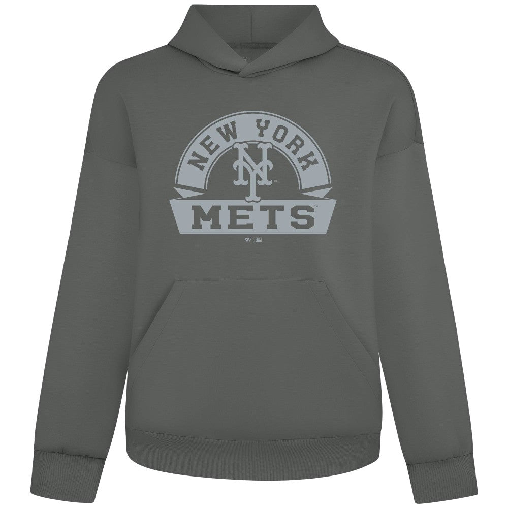 Gray New York Mets Levelwear Luxe Signature Banner Arch Tri-Blend Hoodie