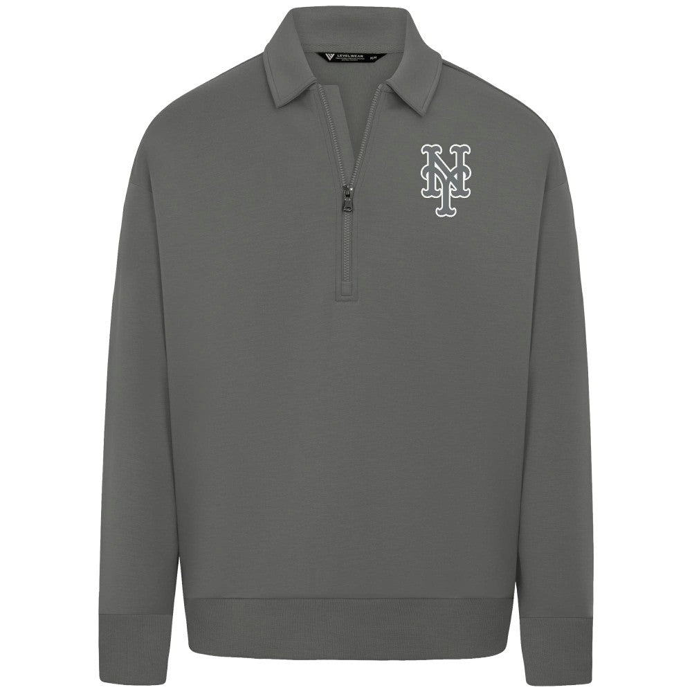 Gray New York Mets Levelwear Luxe Signature Quarter-Zip Chenille Logo Tri-Blend Sweatshirt