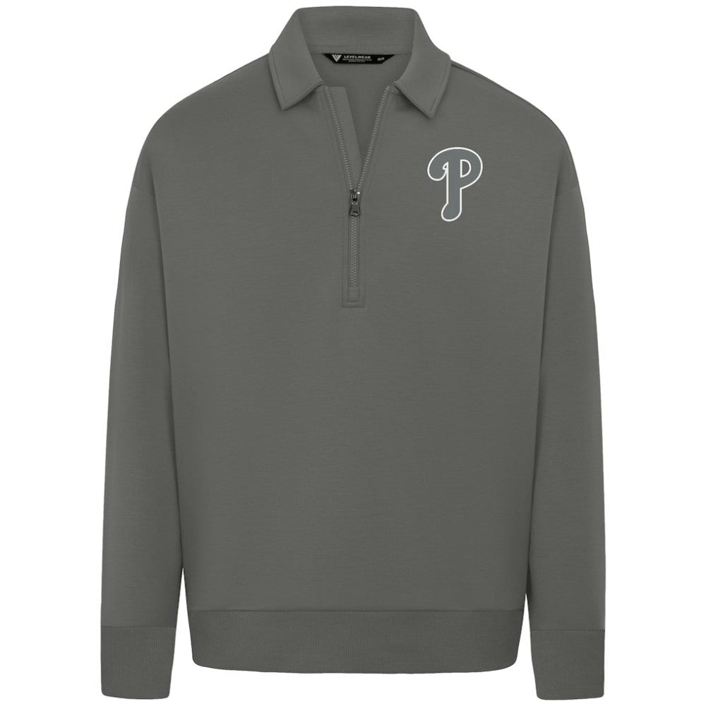 Gray Philadelphia Phillies Levelwear Luxe Signature Quarter-Zip Chenille Logo Tri-Blend Sweatshirt