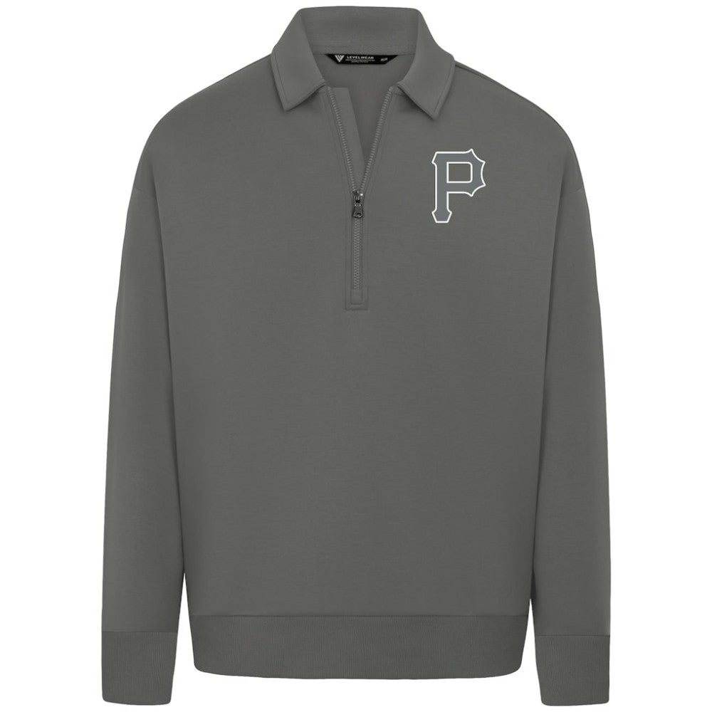 Gray Pittsburgh Pirates Levelwear Luxe Signature Quarter-Zip Chenille Logo Tri-Blend Sweatshirt