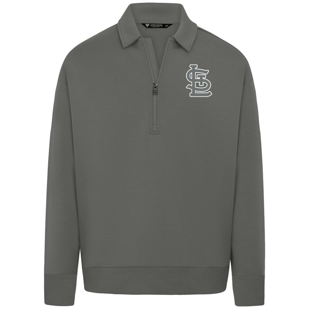 Gray St. Louis Cardinals Levelwear Luxe Signature Quarter-Zip Chenille Logo Tri-Blend Sweatshirt