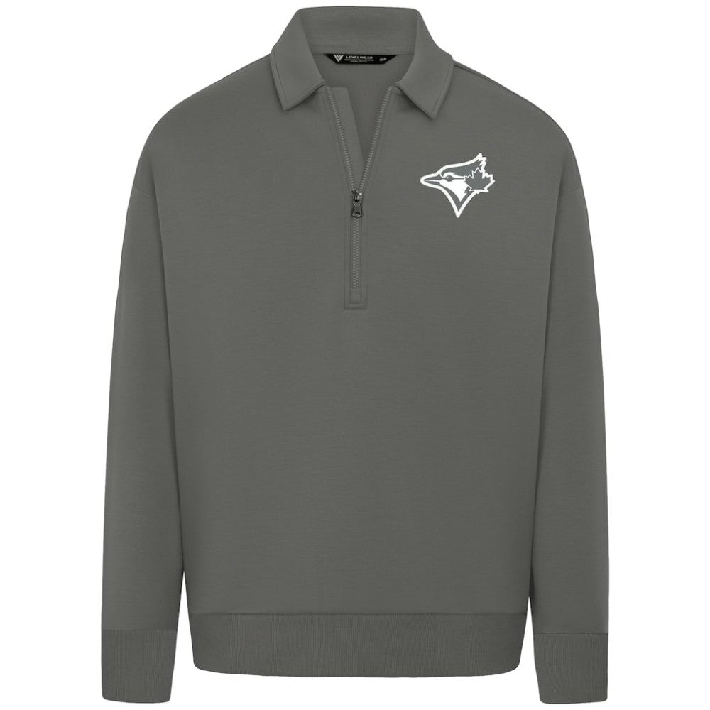 Gray Toronto Blue Jays Levelwear Luxe Signature Quarter-Zip Chenille Logo Tri-Blend Sweatshirt