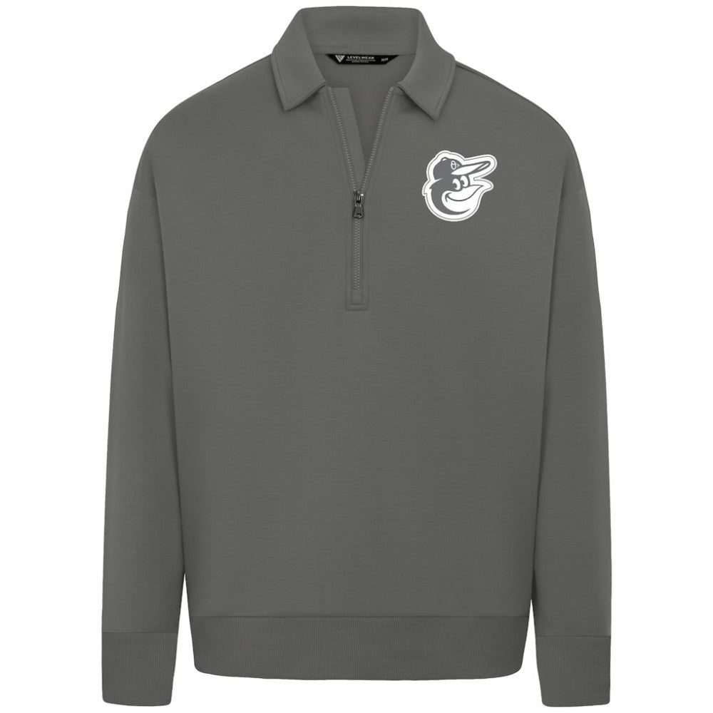 Gray Baltimore Orioles Levelwear Luxe Signature Quarter-Zip Chenille Logo Tri-Blend Sweatshirt
