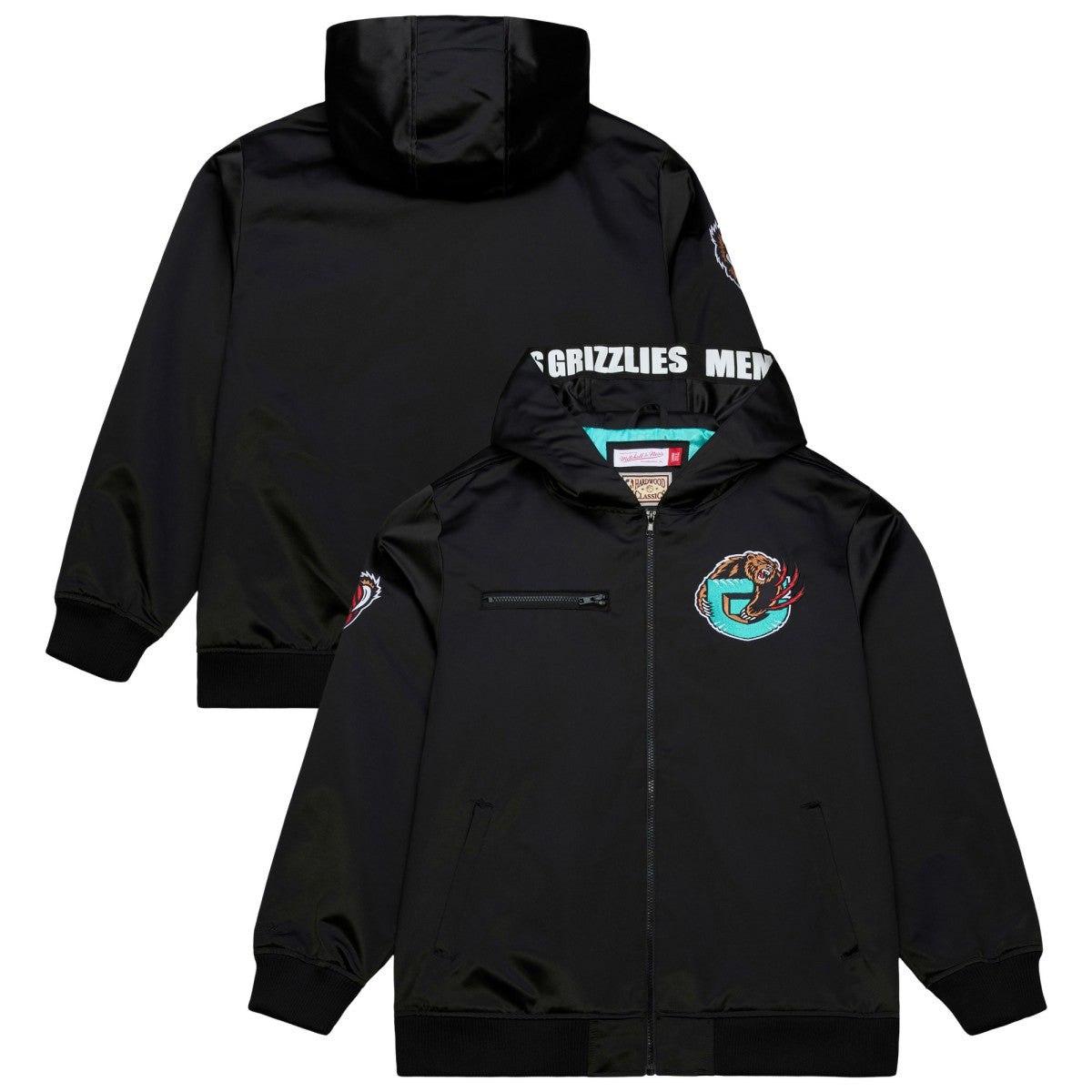Mitchell & Ness Memphis Grizzlies Hardwood Classics Nights Walk the Tunnel Satin Bomber Full-Snap Hooded Jacket