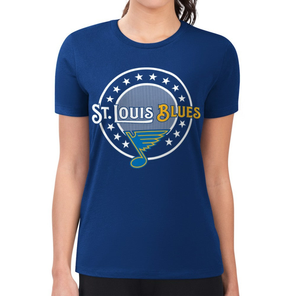 NHL St. Louis Blues G-III 4Her by Carl Banks Women's Super-Slim Lightweight Pinstripe Circle Graphic T-Shirt