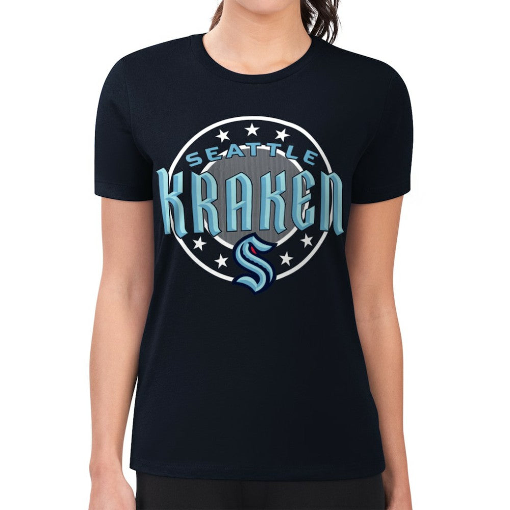 NHL Seattle Kraken G-III 4Her by Carl Banks Women's Super-Slim Lightweight Pinstripe Circle Graphic T-Shirt
