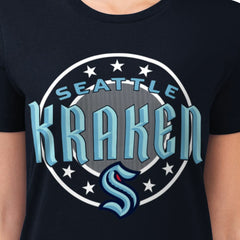 NHL Seattle Kraken G-III 4Her by Carl Banks Women's Super-Slim Lightweight Pinstripe Circle Graphic T-Shirt