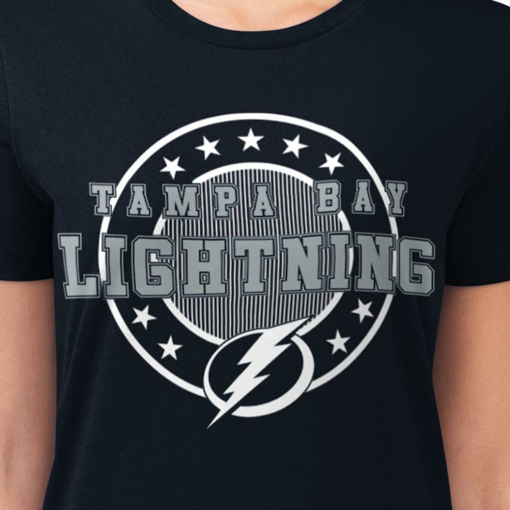 NHL Tampa Bay Lightning G-III 4Her by Carl Banks Women's Super-Slim Lightweight Pinstripe Circle Graphic T-Shirt
