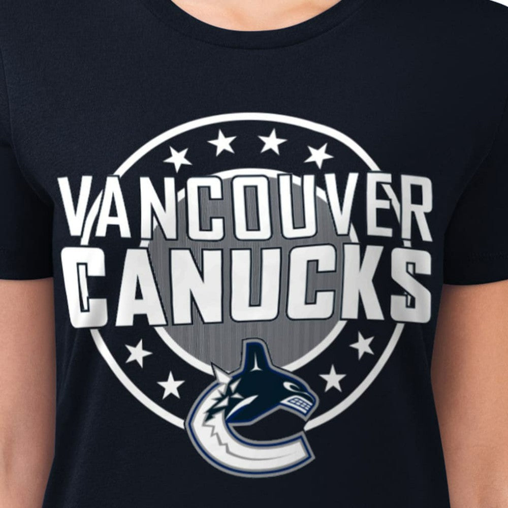 NHL Vancouver Canucks G-III 4Her by Carl Banks Women's Super-Slim Lightweight Pinstripe Circle Graphic T-Shirt