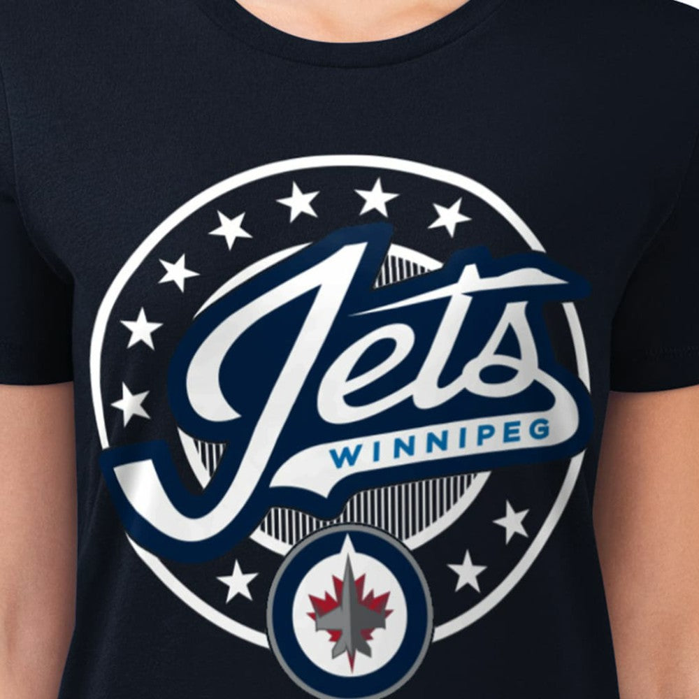 NHL Winnipeg Jets G-III 4Her by Carl Banks Women's Super-Slim Lightweight Pinstripe Circle Graphic T-Shirt