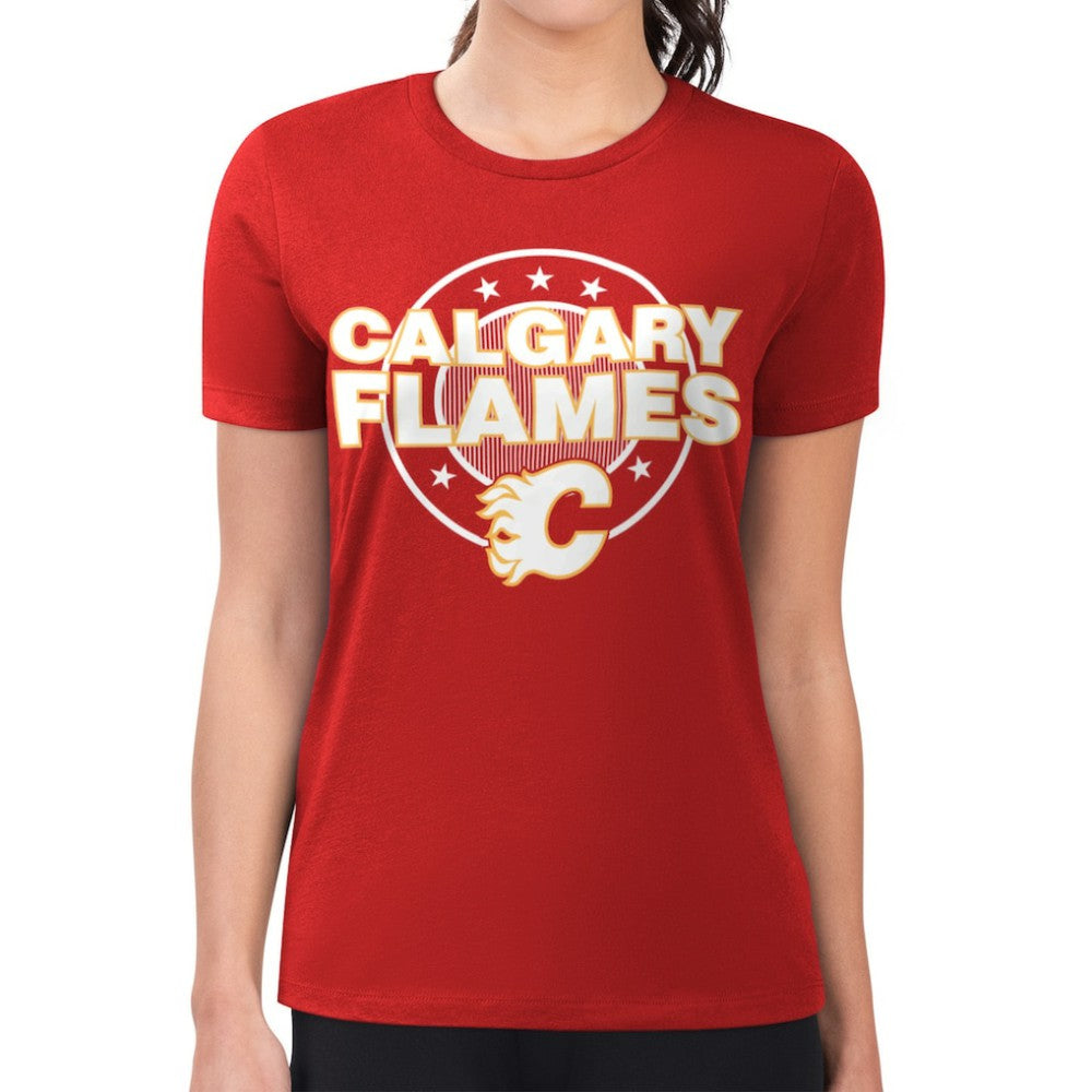 NHL Calgary Flames G-III 4Her by Carl Banks Women's Super-Slim Lightweight Pinstripe Circle Graphic T-Shirt