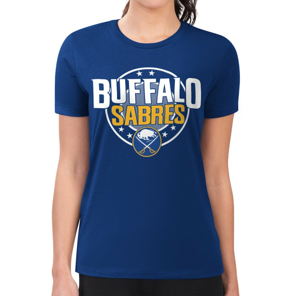 NHL Buffalo Sabres G-III 4Her by Carl Banks Women's Super-Slim Lightweight Pinstripe Circle Graphic T-Shirt