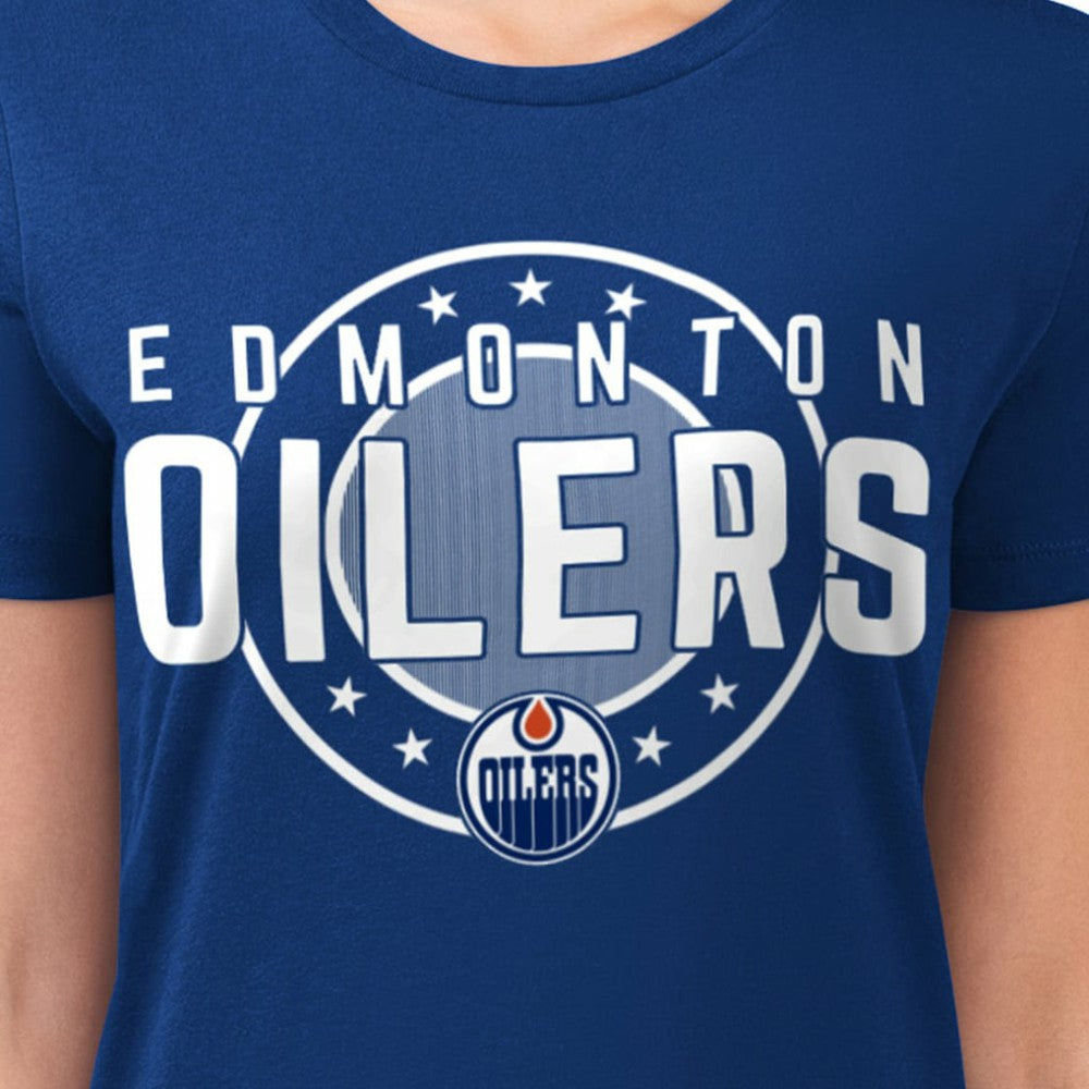 NHL Edmonton Oilers G-III 4Her by Carl Banks Women's Super-Slim Lightweight Pinstripe Circle Graphic T-Shirt