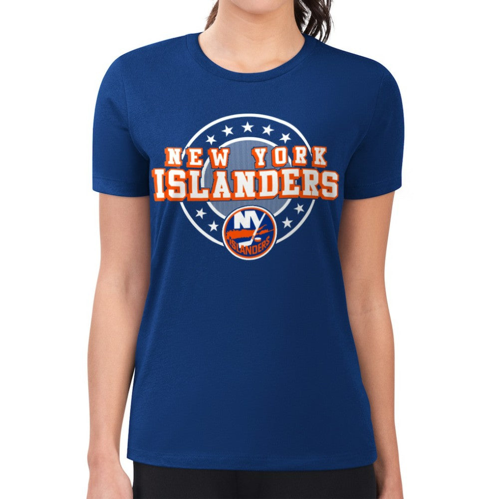 NHL New York Islanders G-III 4Her by Carl Banks Women's Super-Slim Lightweight Pinstripe Circle Graphic T-Shirt