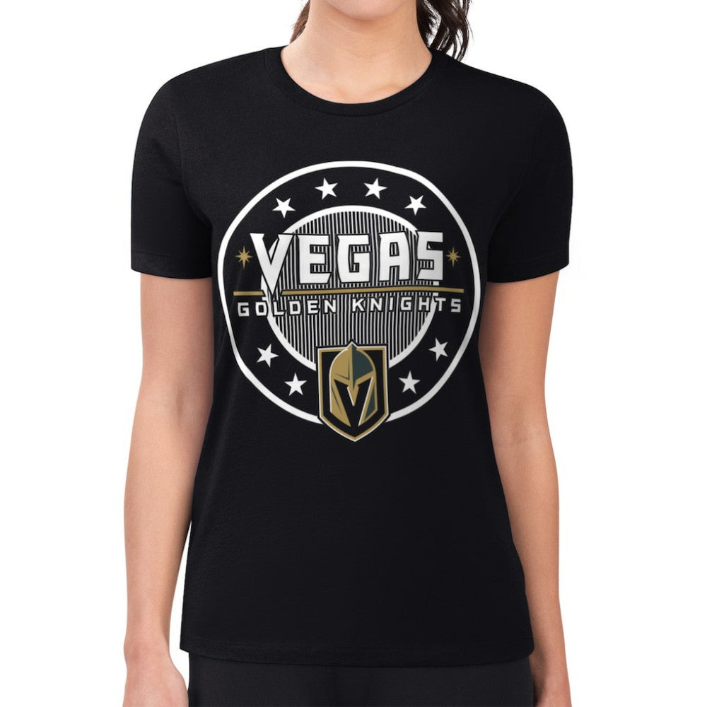 NHL Vegas Golden Knights G-III 4Her by Carl Banks Women's Super-Slim Lightweight Pinstripe Circle Graphic T-Shirt