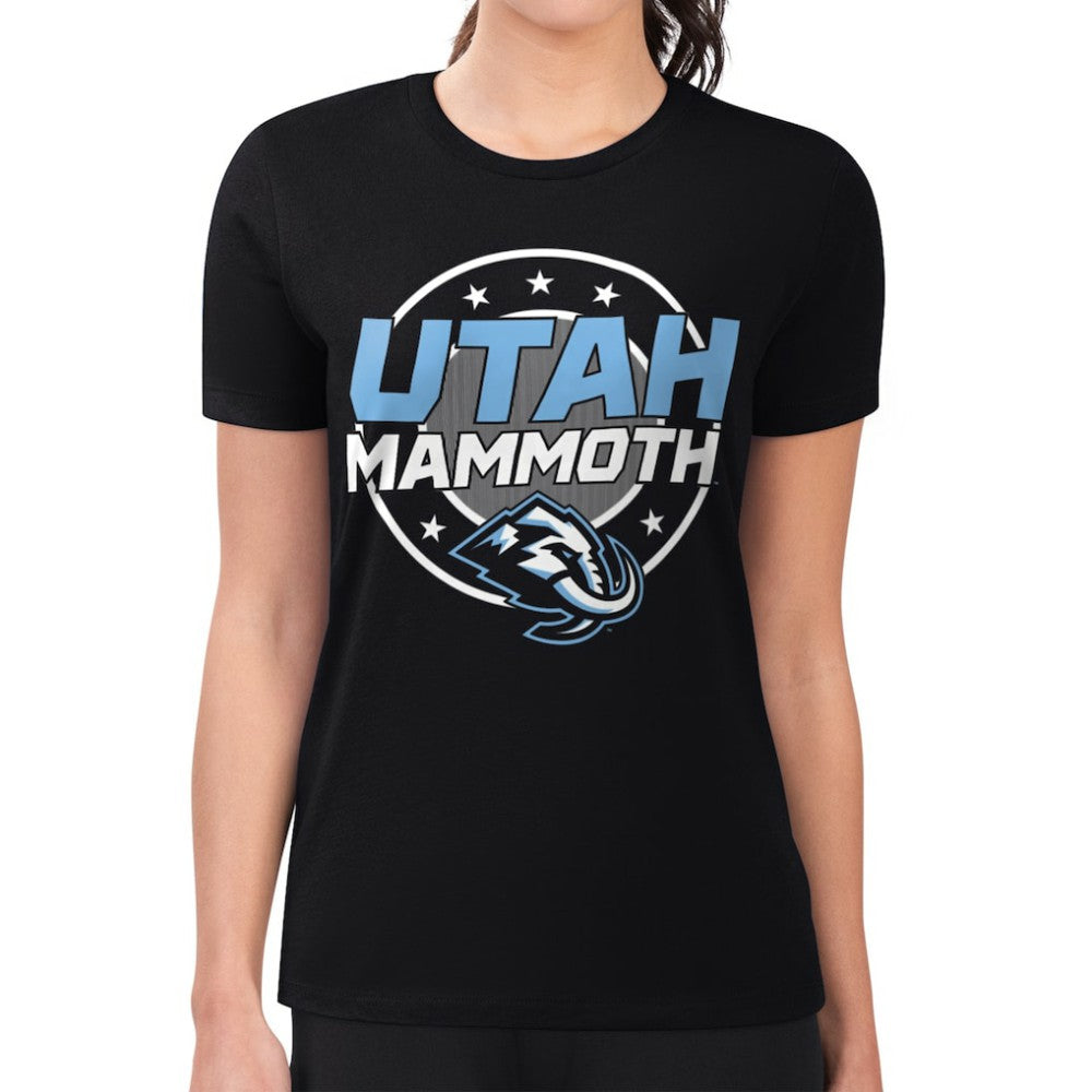 NHL Utah Mammoth G-III 4Her by Carl Banks Women's Super-Slim Lightweight Pinstripe Circle Graphic T-Shirt