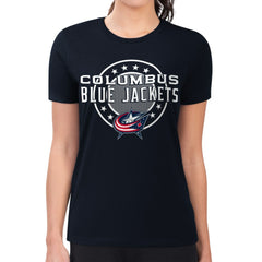 NHL Columbus Blue Jackets G-III 4Her by Carl Banks Women's Super-Slim Lightweight Pinstripe Circle Graphic T-Shirt